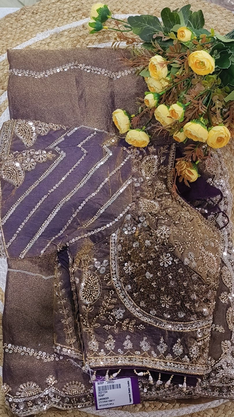 Shimmer Saree with Scalloped Sequin Border & Heavy Blouse
