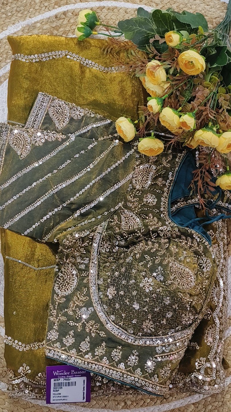Shimmer Saree with Scalloped Sequin Border & Heavy Blouse