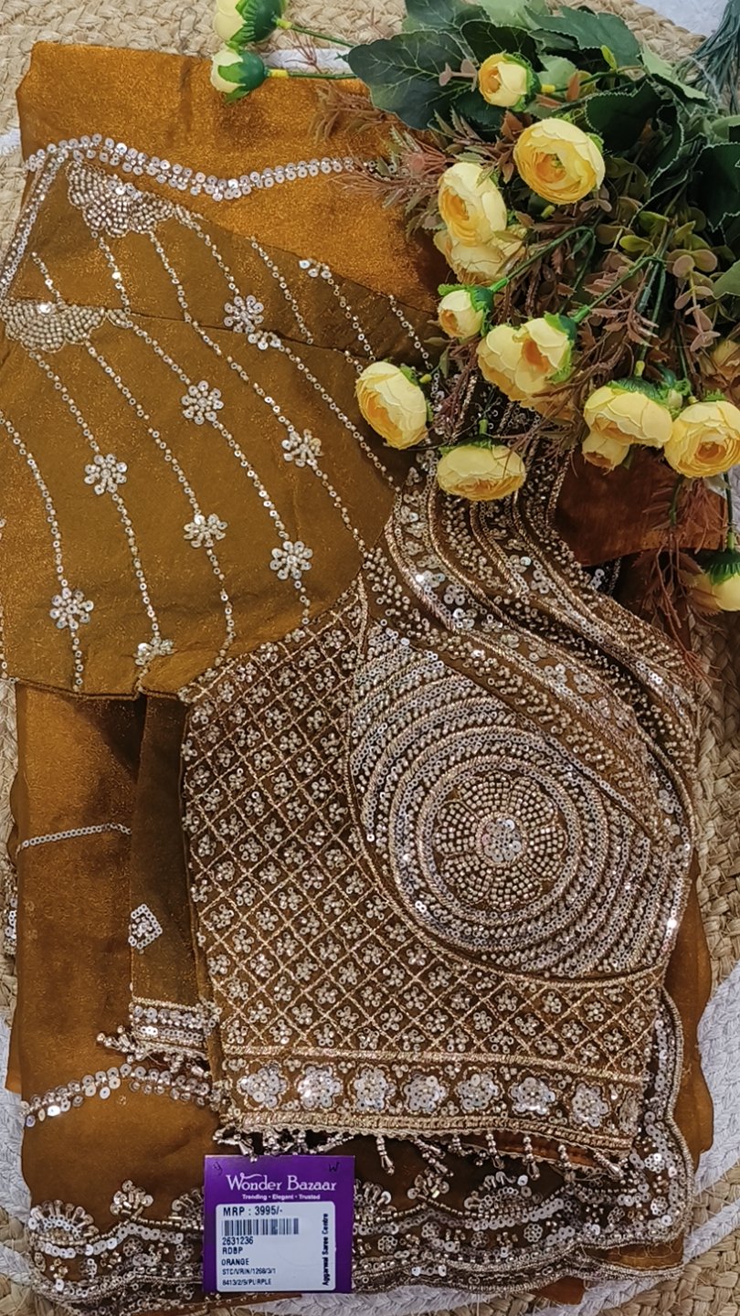 Shimmer Saree with Scalloped Sequin Border & Heavy Blouse