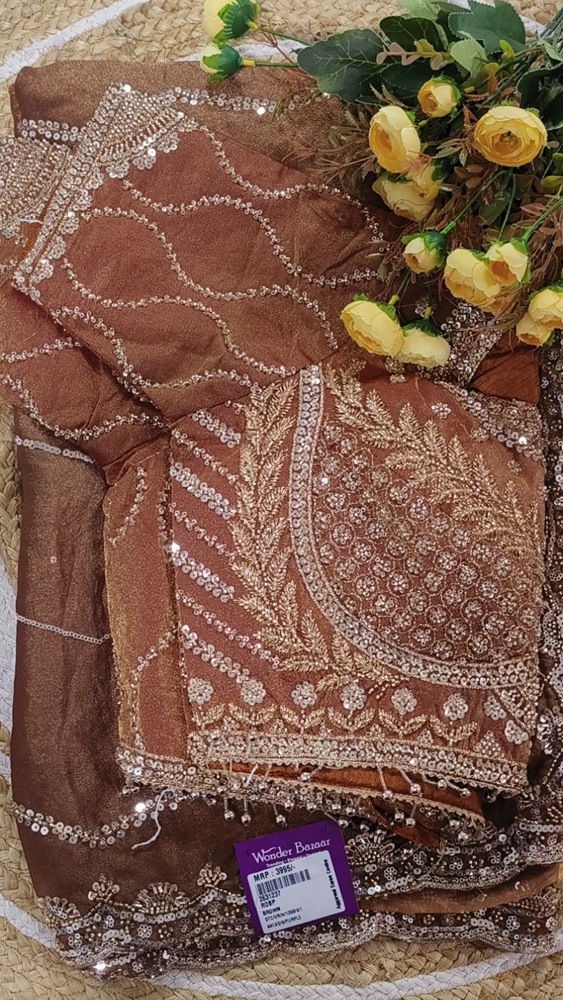 Shimmer Saree with Scalloped Sequin Border & Heavy Blouse