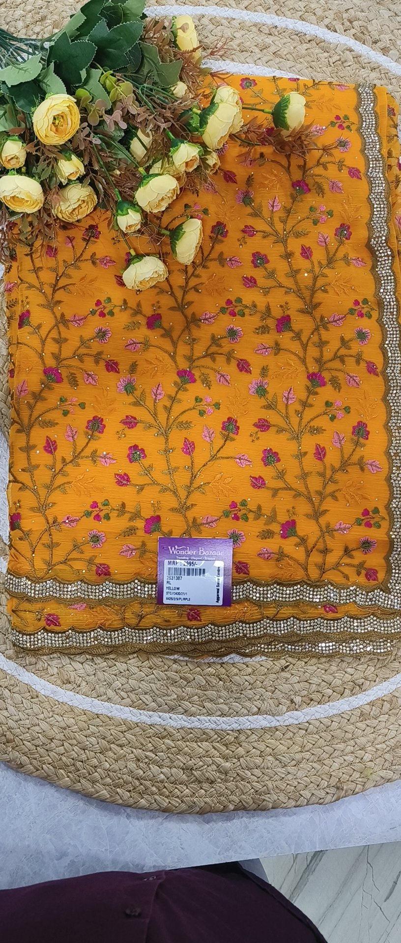 Floral Embroidered Fancy Saree with Scalloped Stone Border