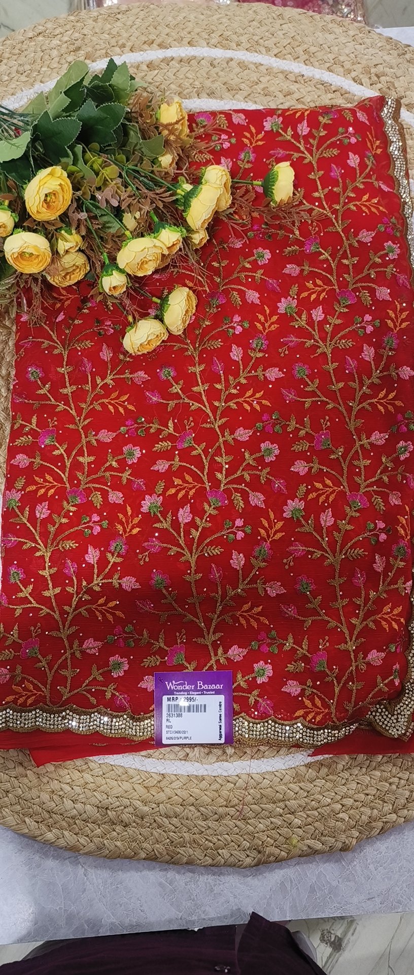 Floral Embroidered Fancy Saree with Scalloped Stone Border