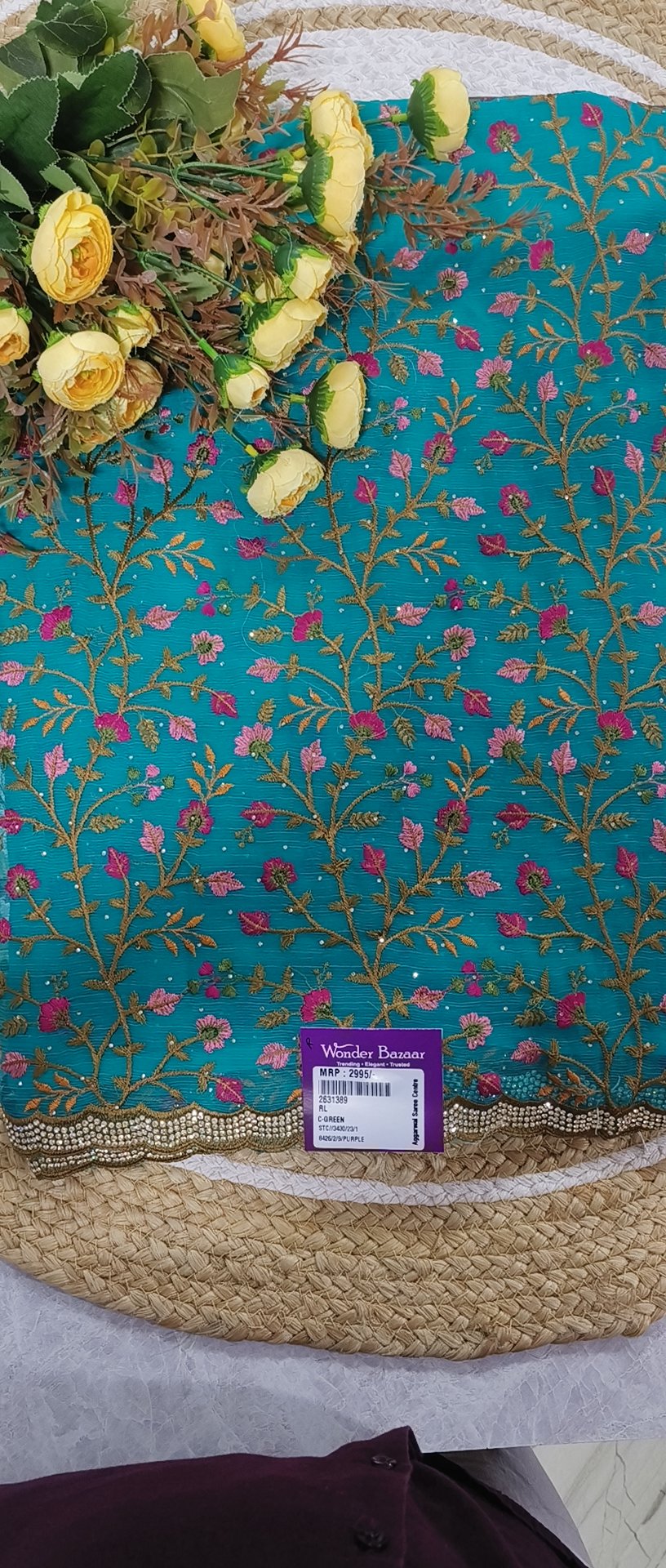 Floral Embroidered Fancy Saree with Scalloped Stone Border