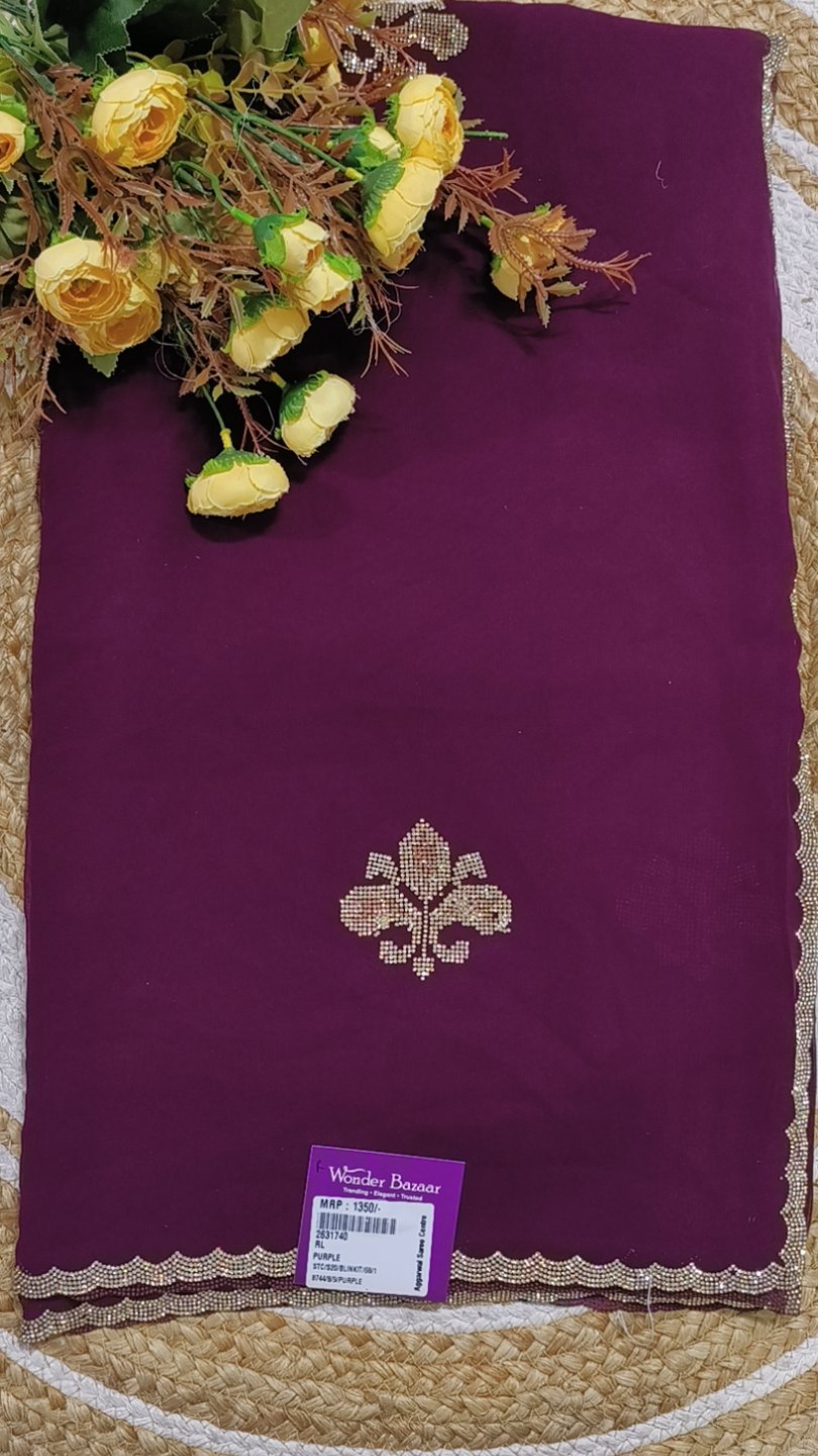Stone Work Fancy Saree with Scalloped Border
