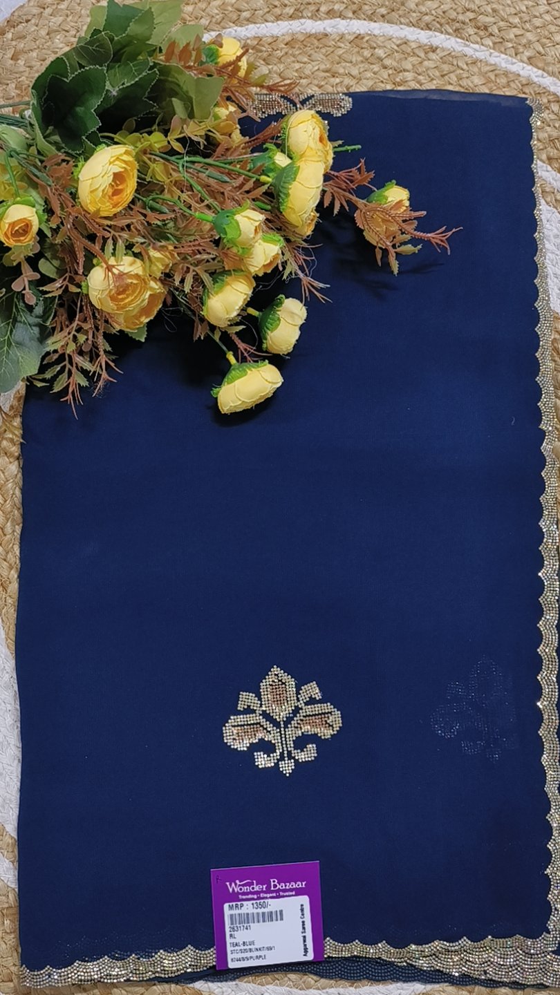 Stone Work Fancy Saree with Scalloped Border