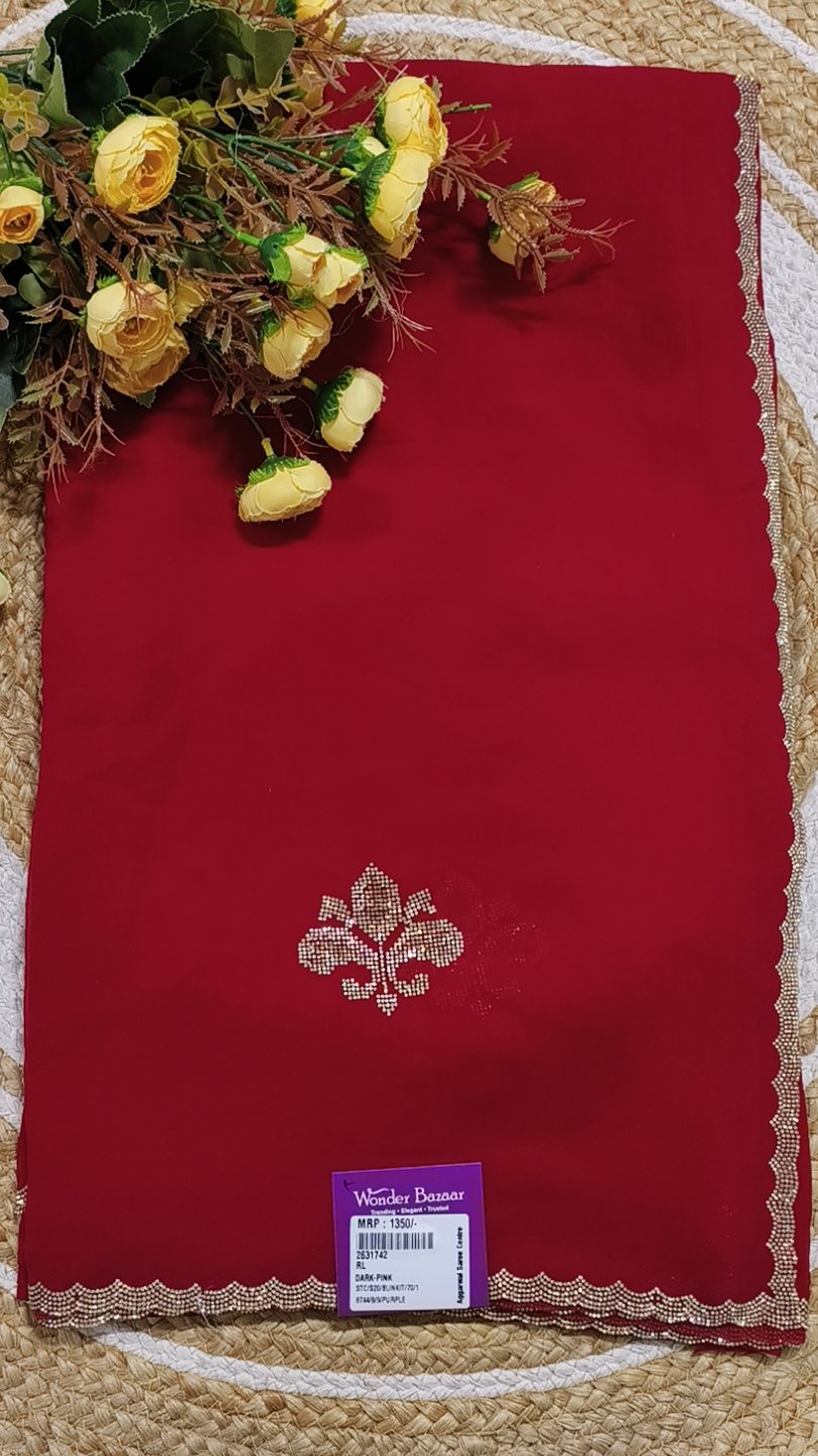Stone Work Fancy Saree with Scalloped Border