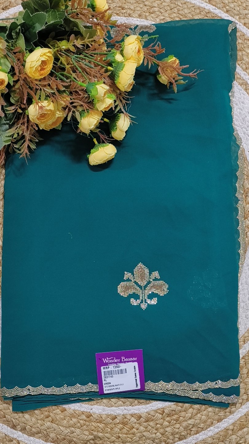 Stone Work Fancy Saree with Scalloped Border