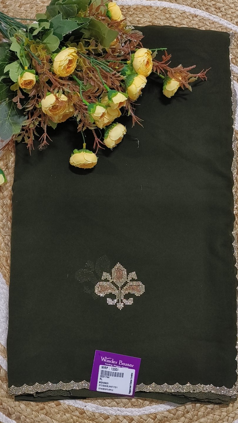 Stone Work Fancy Saree with Scalloped Border