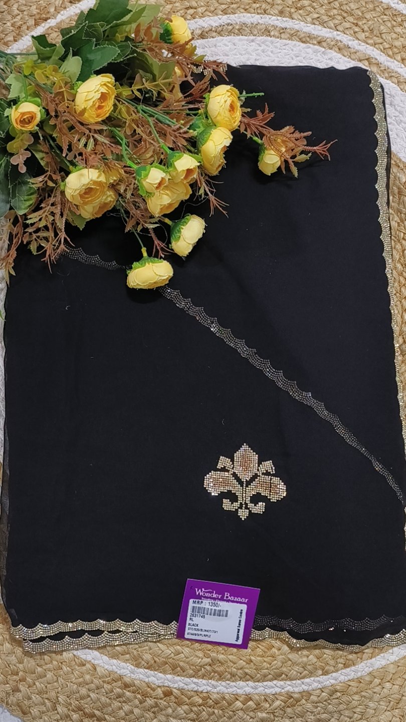 Stone Work Fancy Saree with Scalloped Border