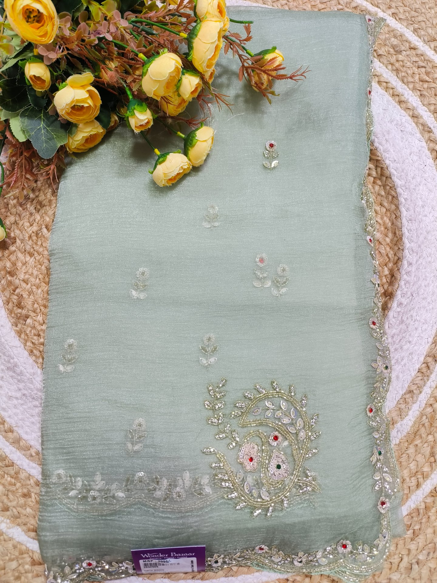 Embroidered Fancy Saree with Scalloped Cutwork Border