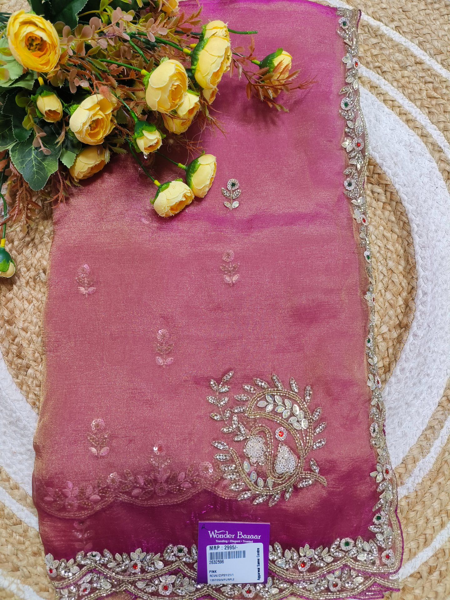 Embroidered Fancy Saree with Scalloped Cutwork Border