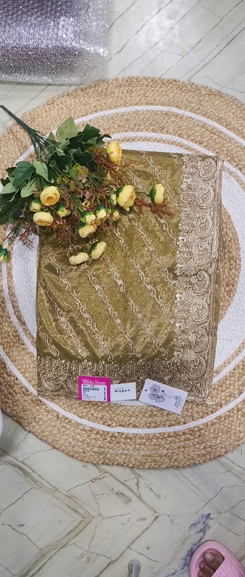 Glitter Net Saree with Embroidered Scalloped Border