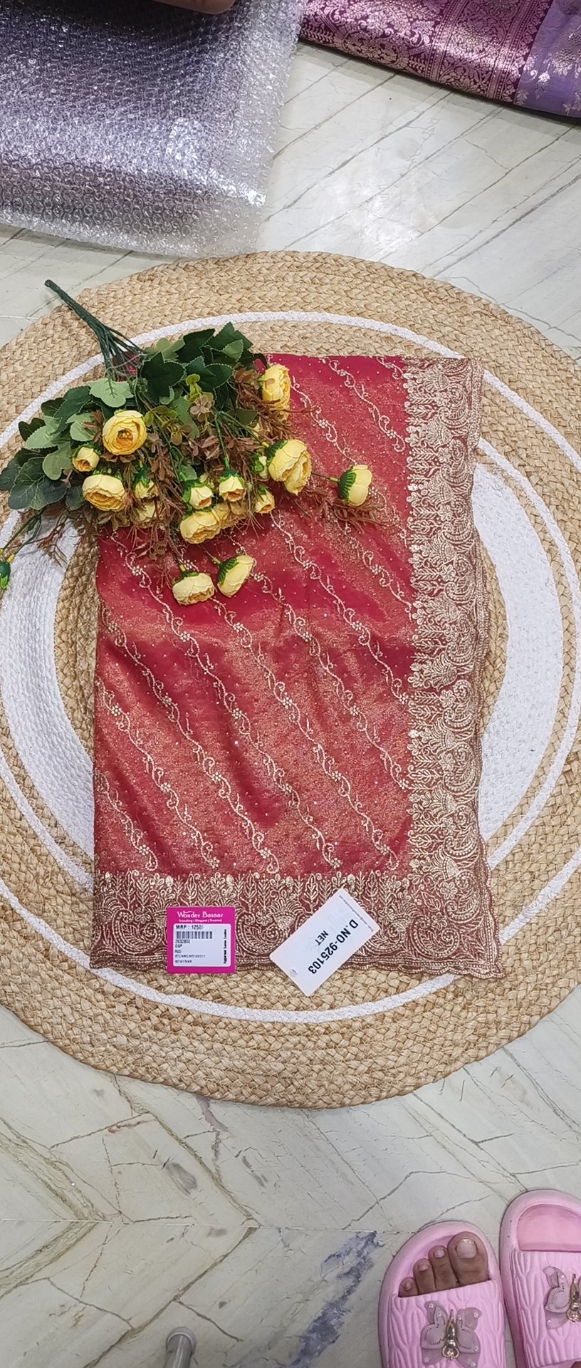 Glitter Net Saree with Embroidered Scalloped Border