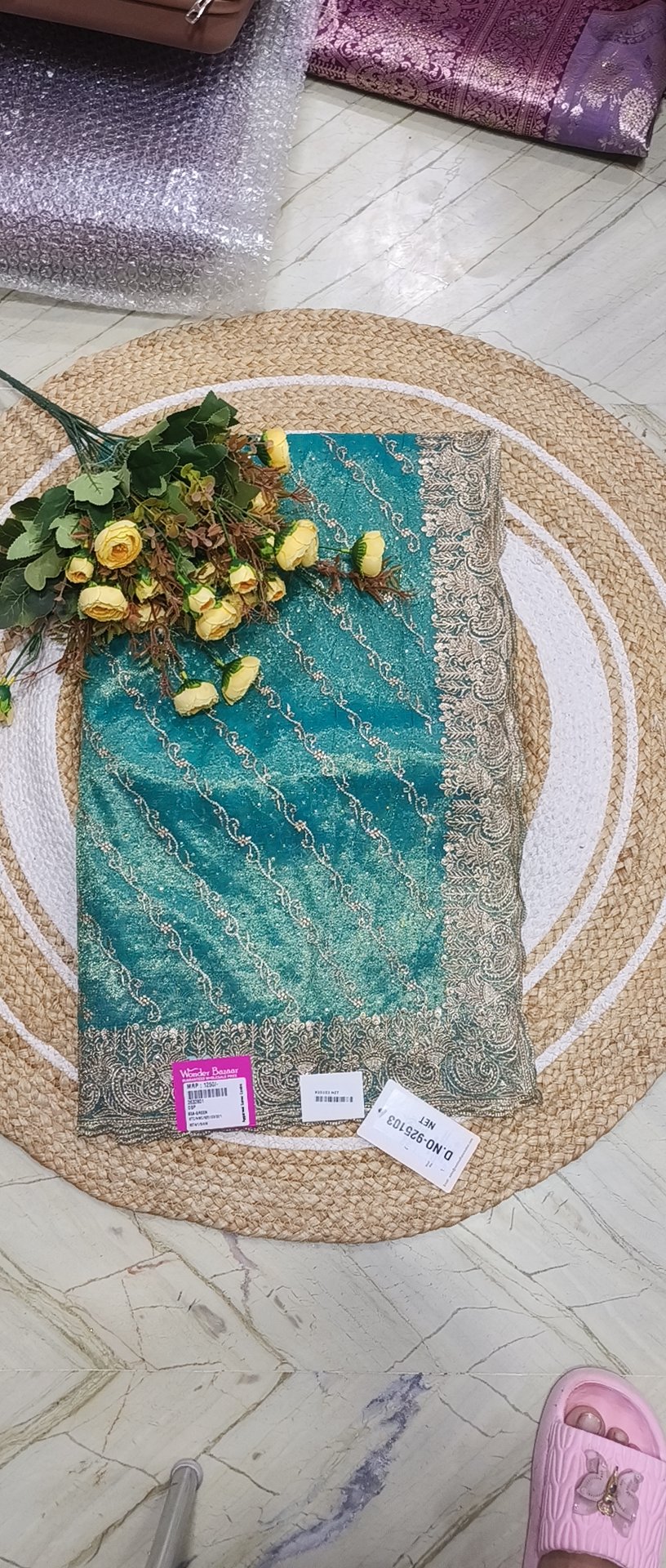 Glitter Net Saree with Embroidered Scalloped Border