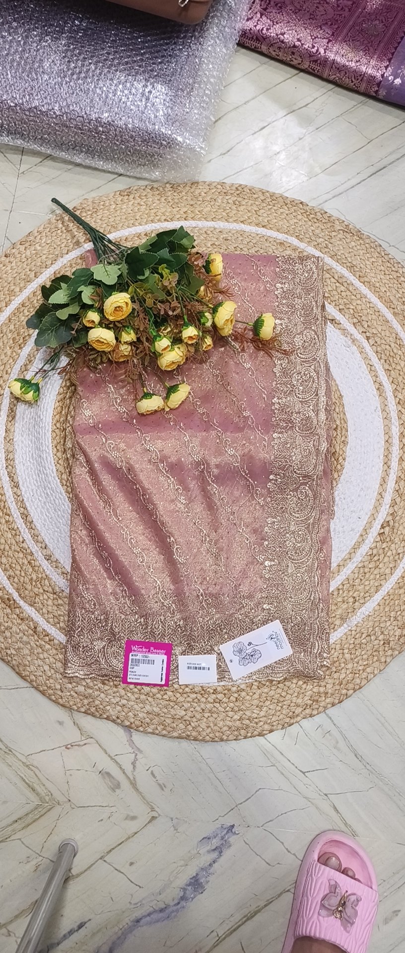 Glitter Net Saree with Embroidered Scalloped Border