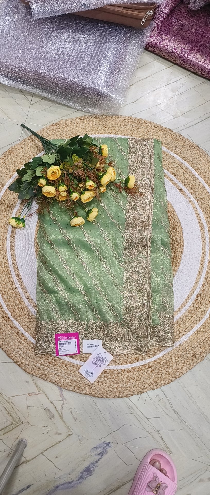 Glitter Net Saree with Embroidered Scalloped Border