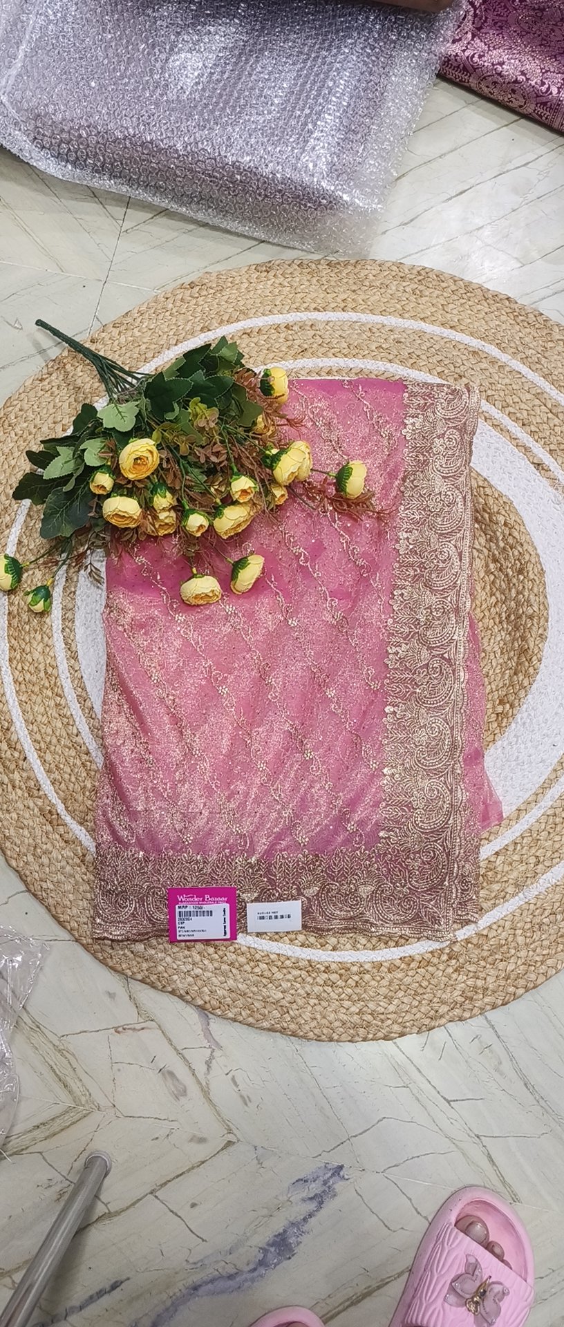Glitter Net Saree with Embroidered Scalloped Border