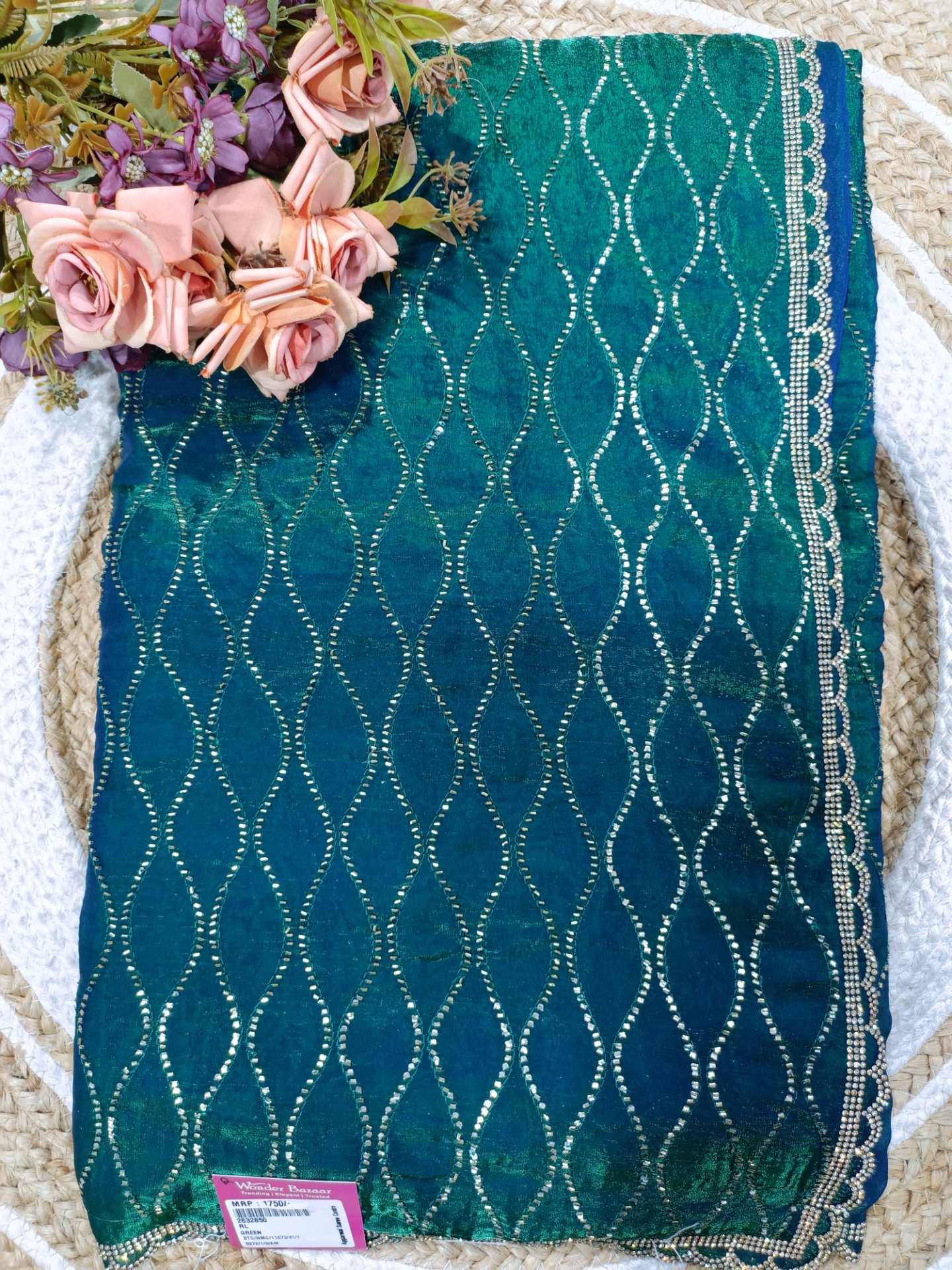 Wavy Stone Work Fancy Saree with Scalloped Border