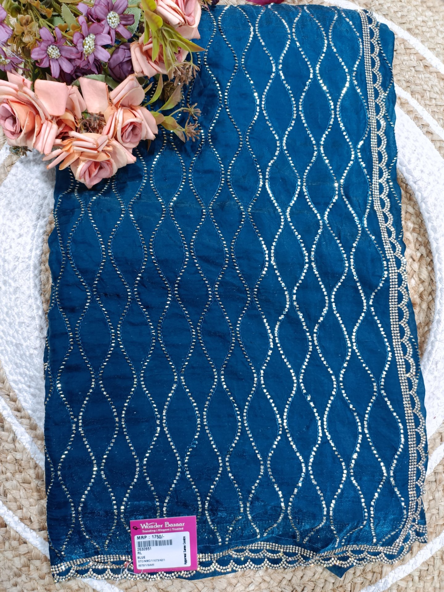 Wavy Stone Work Fancy Saree with Scalloped Border