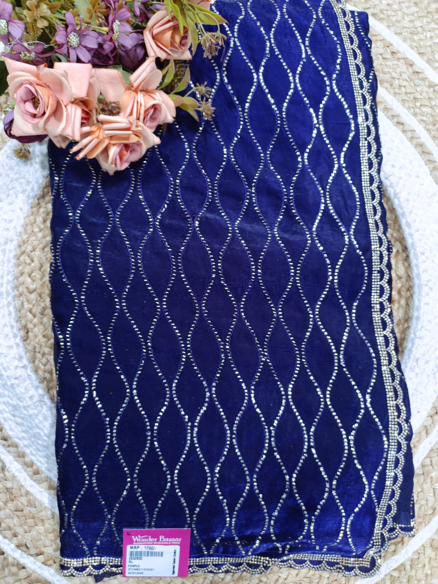 Wavy Stone Work Fancy Saree with Scalloped Border