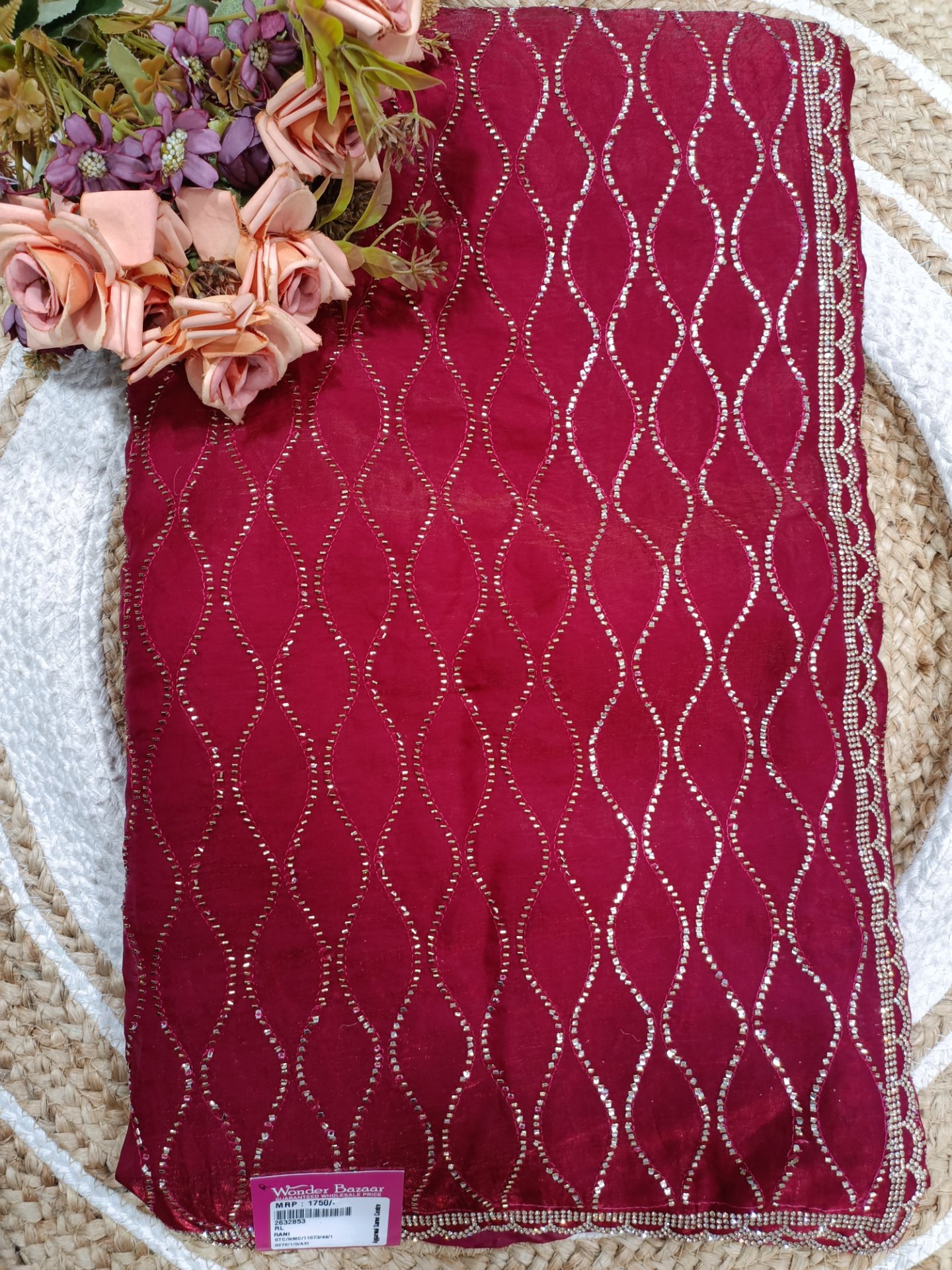Wavy Stone Work Fancy Saree with Scalloped Border