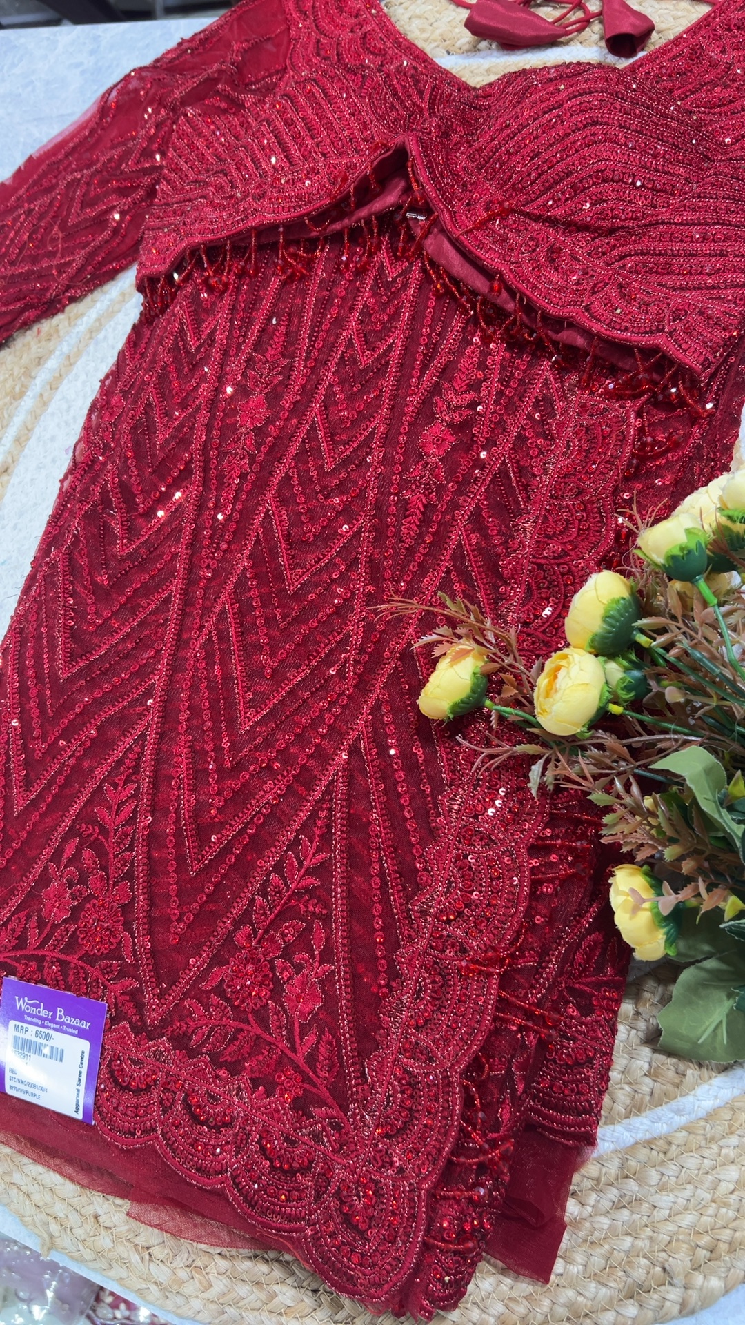 Crimson Red Embroidered Saree with Sequin Work