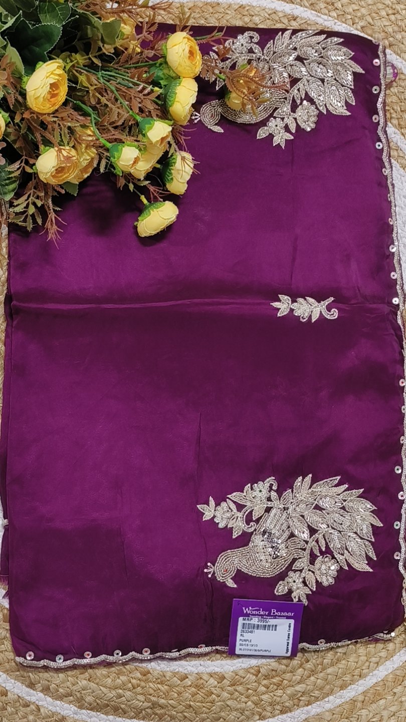 Silk Blend Saree with Embroidered Peacock Motifs