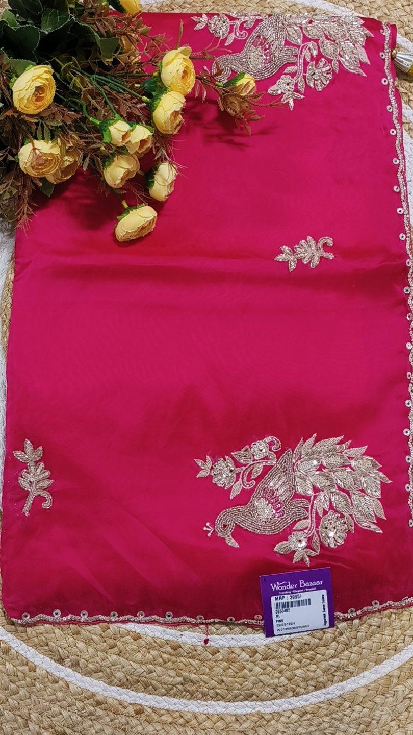 Silk Blend Saree with Embroidered Peacock Motifs