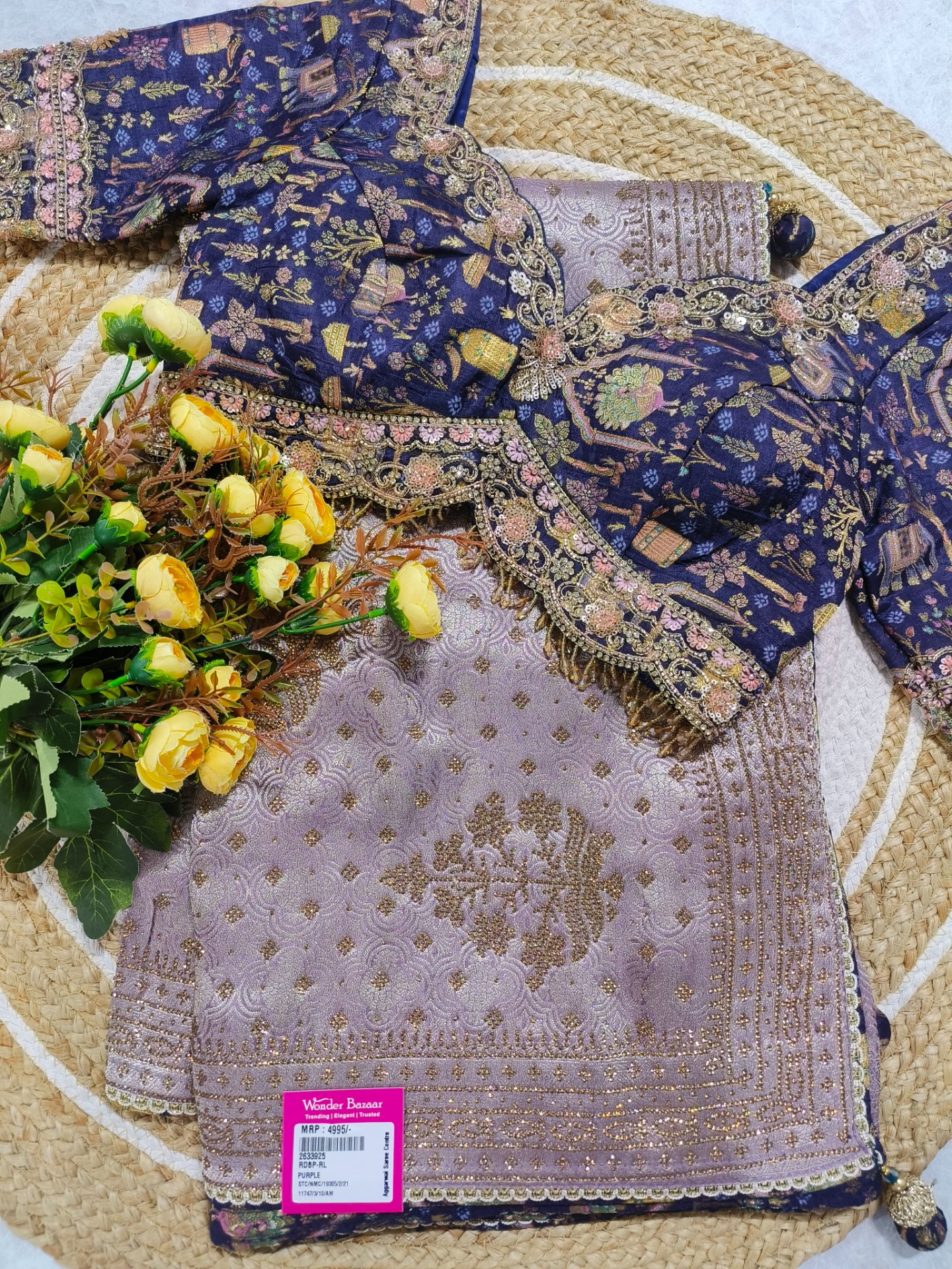 Lilac Shimmer Saree with Heavy Embroidered Purple Blouse