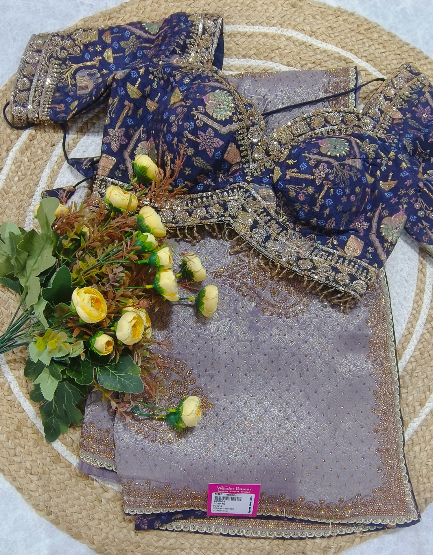 Lilac Purple Saree with Embroidered Designer Blouse