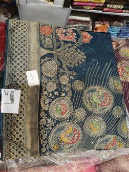 Ho Meena Zerkin Saree · Teal Blue