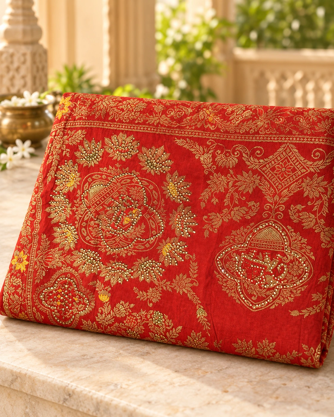 Red with decorative medallions — Lifestyle display