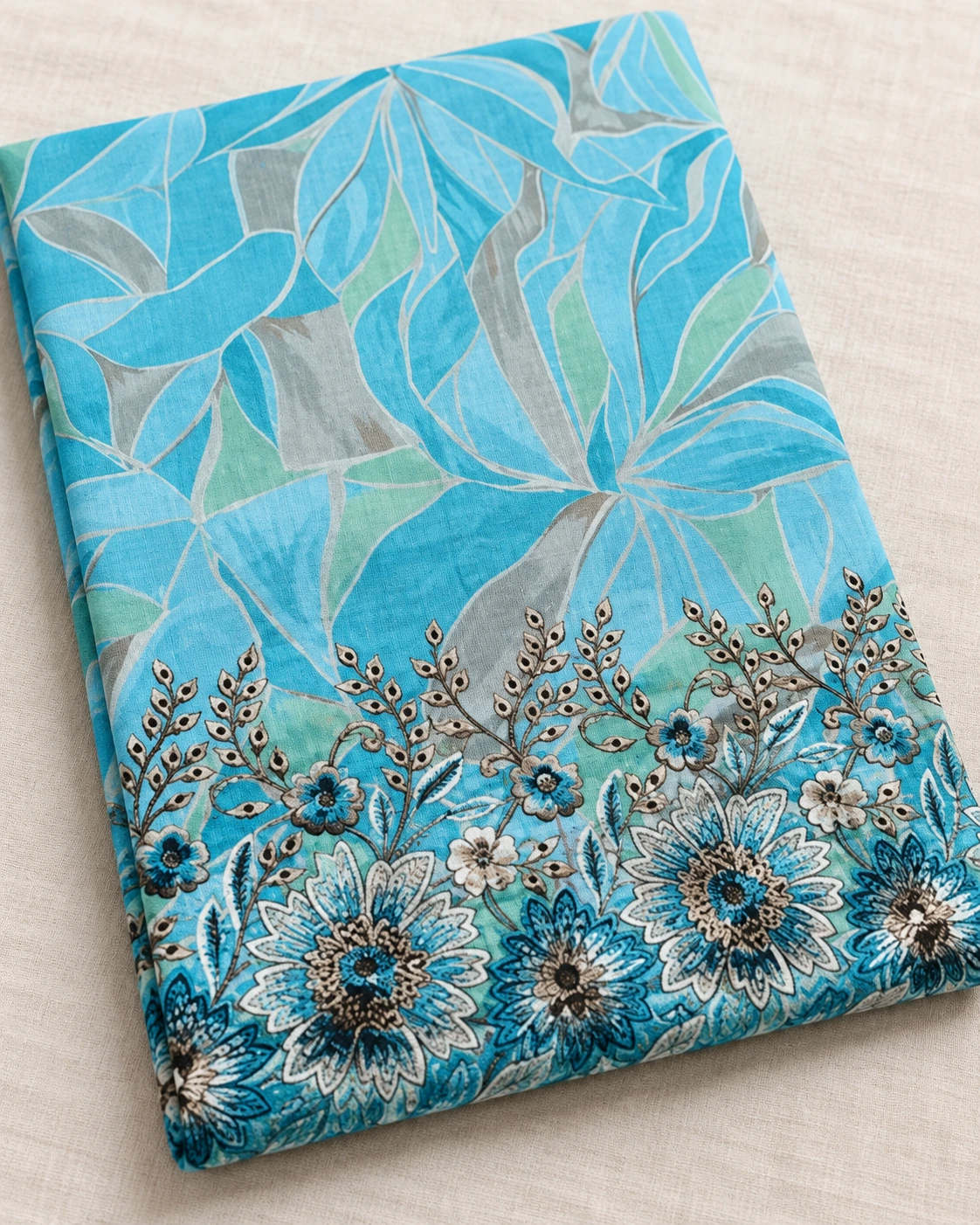 Light blue floral detail — Angled view