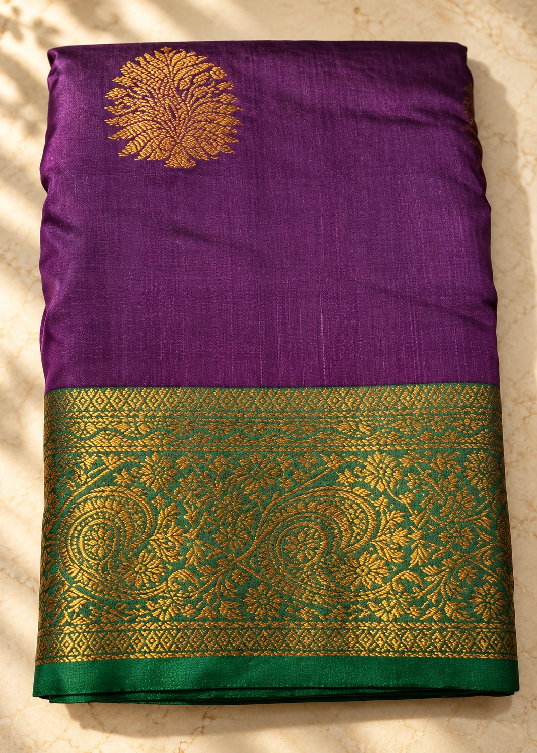 Purple with a green border — Folded catalogue view