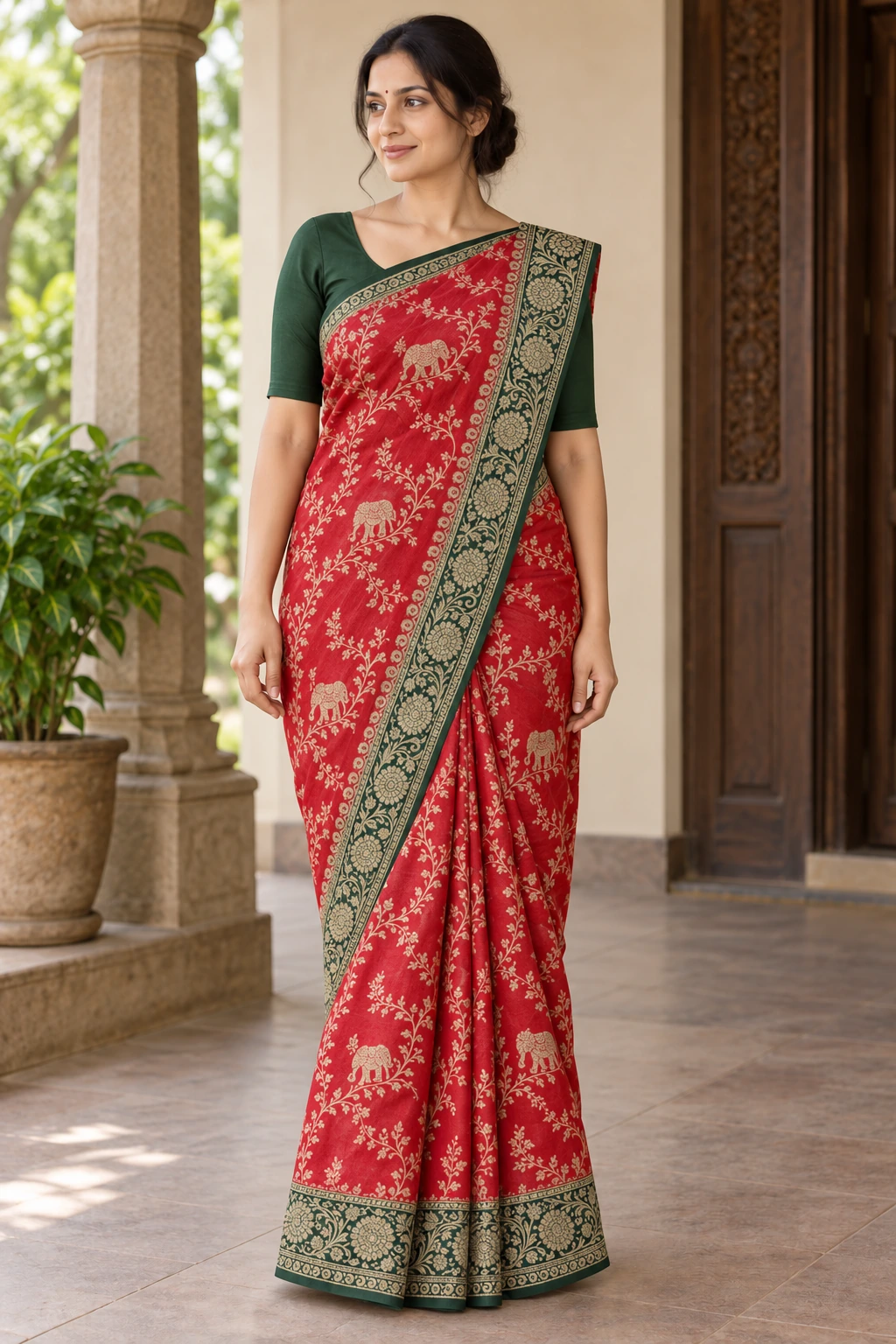 Red with a green border — Styled natural drape