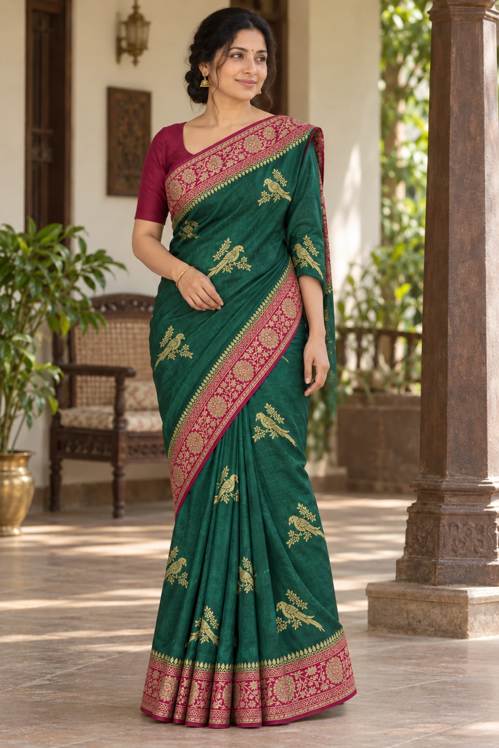 Green with a pink border — Styled natural drape